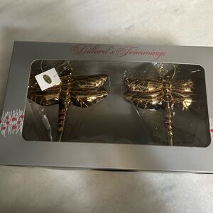 Dillard's Trimmings Gold Dragonfly Ornaments new in box vintage